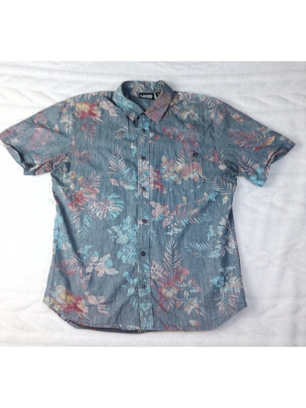 Vans Off Wall Hawaiian Shirt Reverse Print Mens Floral Medium Short Sleeve Flora